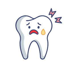 Cartoon tooth with sad face expressing toothache pain