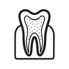 Stylized tooth cross-section in black line art against black