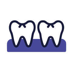 Two teeth on gums graphic icon for dental care