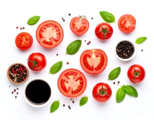 Naklejka premium Fresh tomato and basil arrangement