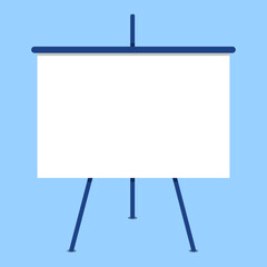 Obraz premium Screen projector for cinema, movie, games and meetings in flat design with shadow. White blank presentation board. Education empty wall frame for meetings and school