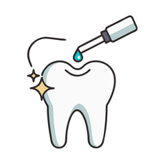 Cartoon tooth receiving fluoride treatment with dropper tool