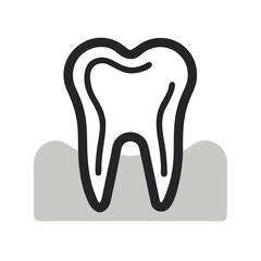 Stylized tooth icon illustration in black and gray tones