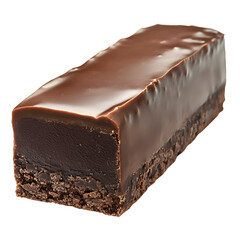 Rich induent chocolate dessert bar with a glossy coating layered with smooth ganache and crunchy biscuit base for a decadent sweet treat