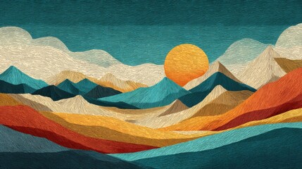 Abstract Hand-Drawn Mountainscape Illustration