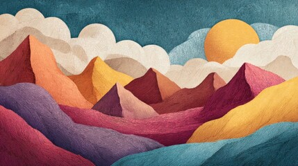 Abstract Hand-Drawn Mountainscape Illustration
