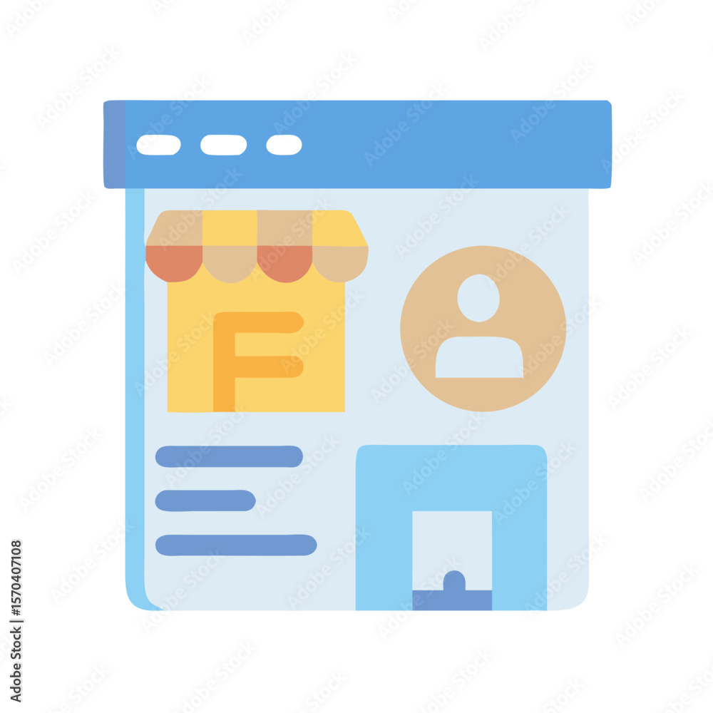Poster browser window showcasing store information in a simple design