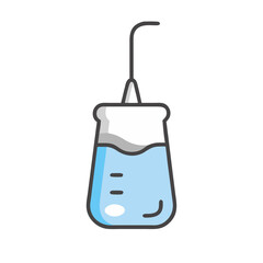 Fototapeta premium Laboratory flask with liquid, science glassware, chemical vector icon