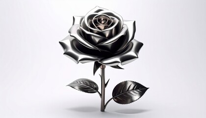Metallic Rose 3D Rendering Against White Background