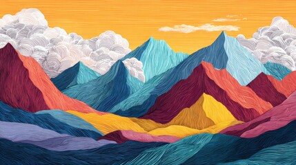 Abstract Hand-Drawn Mountainscape Illustration