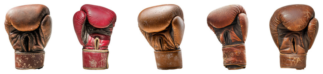 Vintage Boxing Gloves Collection on White Background, PNG bundle collection, Isolated on Transparent Background