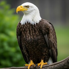 Naklejka premium Majestic Eagle in Natural Green Forest Background