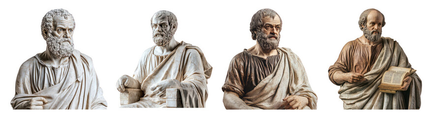 Classic Marble Busts of Ancient Philosophers Displayed in a Row, Isolated on Transparent Background