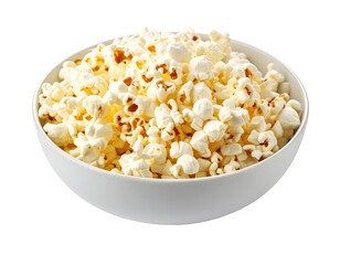 Bowl of freshly popped popcorn ready for snacking. Isolated transparent background