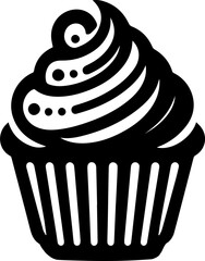 Cupcake Silhouette Icon in Circle with Swirl Frosting