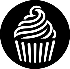Cupcake Silhouette Icon in Circle with Swirl Frosting