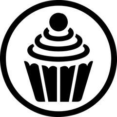 Cupcake Silhouette Icon in Circle with Swirl Frosting