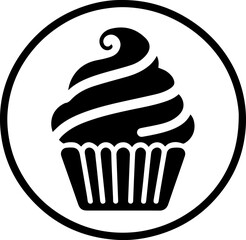 Cupcake Silhouette Icon in Circle with Swirl Frosting