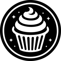 Cupcake Silhouette Icon in Circle with Swirl Frosting