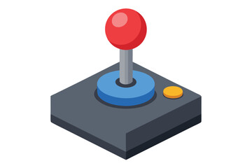 Retro arcade joystick with red ball top and yellow button © Orpita