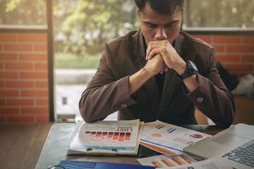 Serious businessman nervous from business disappointed and seriously by bad business results. Selected focus