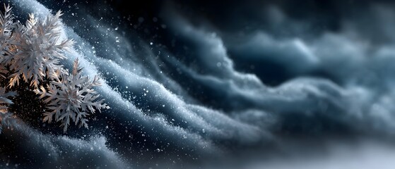 Snowy night scene with snowflakes, winter backdrop