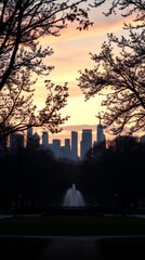 Obraz premium Urban Oasis: Golden Hour City Park View