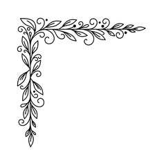 Line Art Frame Corner with Simple Leafy Decoration