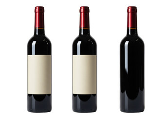 Isolated Three Red Wine Bottles Alcohol Drink Transparent Background