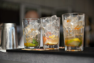 cocktails with lemon Ice and mint leaves at a wedding