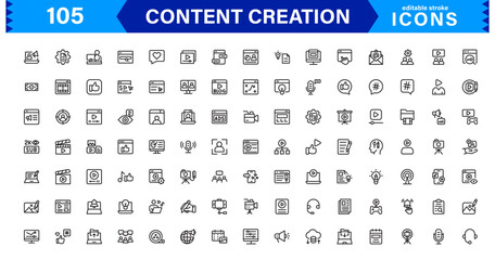 Content Creation Icon Set, Modern, Minimal, and Versatile Outline Icons for Digital Marketing and Creative Projects