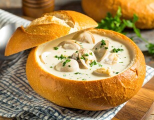 Creamy Clam Chowder In Bread Bowl