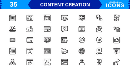 Content Creation Icon Set, Modern, Minimal, and Versatile Outline Icons for Digital Marketing and Creative Projects