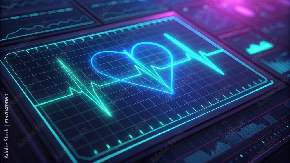Aufkleber Futuristic Medical Interface with Heartbeat Signal Visual Display