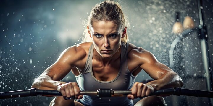 Woman Exercising on Rowing Machine, Cardio Workout, Fitness, Indoor Training, Healthy Lifestyle