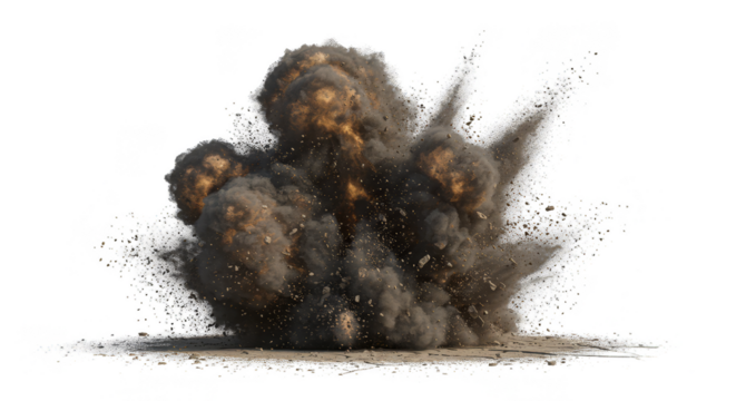 Isolated Transparent Explosion Smoke Boom Fireball Burst Impact