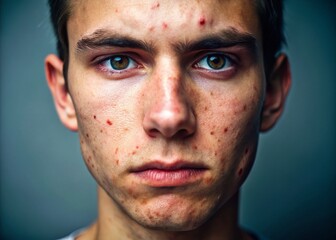 Woman with Acne and Blemishes on Left, Copy Space for Skincare Solutions