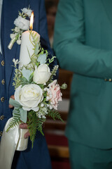  candle at a baptism or a wedding in Romania, Communion candle decoration