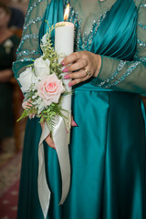  candle at a baptism or a wedding in Romania, Communion candle decoration