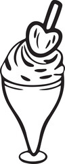 Hand-drawn Ice Cream Cone Illustration: Black and White, Simple, Summery Design.