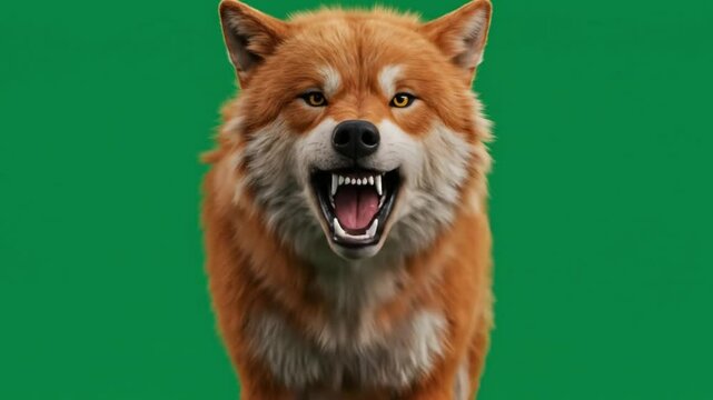 A 3D animated wolf running quickly with full-body motion, isolated on a green screen for compositing or visual effects.