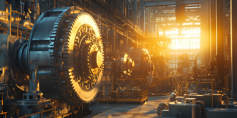 Heavy Industrial Machine with Gears in Manufacturing Factory

