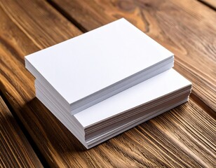Stack Of Blank White Business Cards On Wooden Table