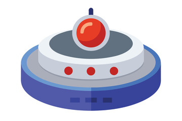 Retro futuristic flying saucer with red orb and blue base