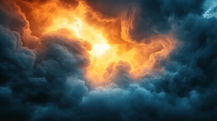 Obraz premium Fiery, turbulent clouds conceal a brilliant light.