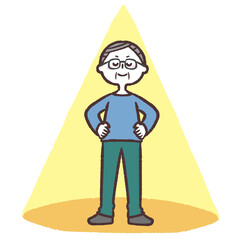 	スポットライトに当たるシニア男性のイラスト