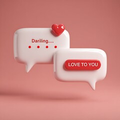 Romantic 3D Illustration of Speech Bubbles with Darling... and Love To You Messaging
