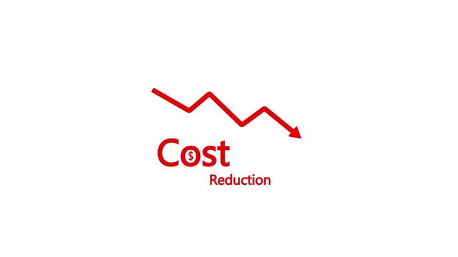 Cost wording on decreasing coins stacking with the down arrow. Cost Management, Economy recession, low budget, Effective business, Cost reduction concept.