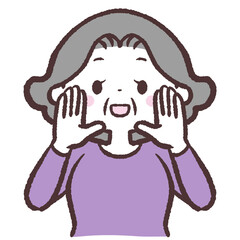 	呼びかけるシニア女性のイラスト