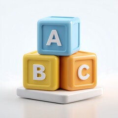 Stack of Colorful ABC Alphabet Blocks on White Stand, Learning and Education Concept